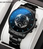 Men’s Vintage Quartz Watch – Classic Round Dial with Stainless Steel Strap (Black) | Stylish & Durable Wristwatch, Perfect Gift for Valentine’s - Image 2