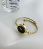 Elegant Women’s Quartz Bracelet Watch – Golden-Tone Alloy Bangle with Black Dial, Chic Jewelry Gift