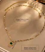 "Vintage 18K Gold-Plated Necklace – Roman Numeral Pendant with Blue Rhinestone, Stainless Steel Elegance"