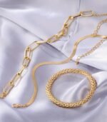 "3pcs Vintage Snake Bone Chain Bracelet Combo – Layered Metal Link Jewelry for Daily Wear & Parties"