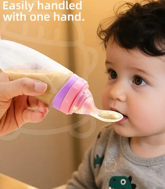 Heytutu 120ml Baby Silicone Food Squeeze Feeder with Spoon and Suction Base