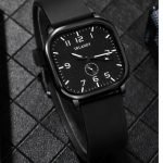 Men's Square Quartz Watch with Black Faux Leather Strap – Alloy Case, Battery Operated, Casual Minimalist Design