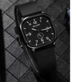 Men's Square Quartz Watch with Black Faux Leather Strap – Alloy Case, Battery Operated, Casual Minimalist Design