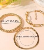 "Vintage-Inspired 3-Piece Bracelet Set – Layered Snake Chains with Elegant Faux Jade Charm" - Image 3