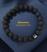 1PC Men’s Black Stone Beaded Bracelet – Stylish Party & Holiday Accessory - Image 2