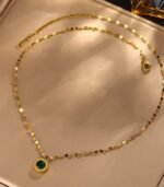 "Vintage 18K Gold-Plated Necklace – Roman Numeral Pendant with Blue Rhinestone, Stainless Steel Elegance" - Image 3