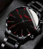 Men’s Black Quartz Watch – Sleek Stainless Steel Band, Zinc Alloy Case, Red Hands, Easy-Read Dial, Battery-Powered Movement, Perfect for Business Casual Style - Image 4