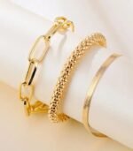 "3pcs Vintage Snake Bone Chain Bracelet Combo – Layered Metal Link Jewelry for Daily Wear & Parties" - Image 2