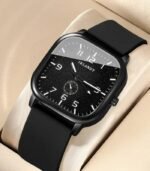 Men's Square Quartz Watch with Black Faux Leather Strap – Alloy Case, Battery Operated, Casual Minimalist Design - Image 3