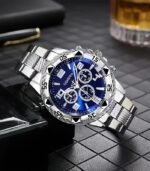 Men’s Sport Quartz Watch – Stylish Blue Dial, Stainless Steel Strap & Case, World Time Feature, Battery-Operated Everyday Wristwatch, Perfect Gift for Valentine’s, Father’s Day, Christmas, Birthdays & More - Image 3