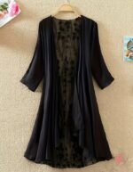 Women’s Casual Cardigan – Mid-Length Open Front with Elegant Lace Stitching - Image 2