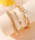 "Vintage-Inspired 3-Piece Bracelet Set – Layered Snake Chains with Elegant Faux Jade Charm" - Image 4