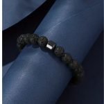 1PC Men’s Black Stone Beaded Bracelet – Stylish Party & Holiday Accessory