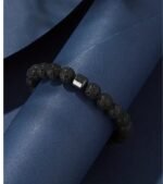 1PC Men’s Black Stone Beaded Bracelet – Stylish Party & Holiday Accessory