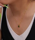 "Vintage 18K Gold-Plated Necklace – Roman Numeral Pendant with Blue Rhinestone, Stainless Steel Elegance" - Image 4