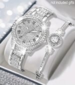 2pcs Women’s Glamorous Quartz Watches with Rhinestone & Gemstone Accents – Heart Bracelet, Digital Display, Ideal for Daily Wear & Gifts - Image 4