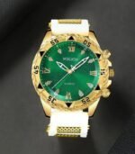 CAYON Men’s Quartz Watch – Golden-Tone Case & Adjustable Band, Stylish Green Dial with Black Hands, Perfect for Everyday Casual or Formal Wear