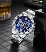 Men’s Sport Quartz Watch – Stylish Blue Dial, Stainless Steel Strap & Case, World Time Feature, Battery-Operated Everyday Wristwatch, Perfect Gift for Valentine’s, Father’s Day, Christmas, Birthdays & More - Image 4