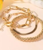 "Vintage-Inspired 3-Piece Bracelet Set – Layered Snake Chains with Elegant Faux Jade Charm" - Image 5