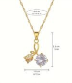 "Elegant Titanium 18k gold plated Steel Necklace – Rose & Cherry Blossom Pendant with Synthetic Zirconia, 18K Gold Plated Jewelry Gift" - Image 4