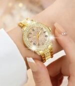 2pcs Women’s Glamorous Quartz Watches with Rhinestone & Gemstone Accents – Heart Bracelet, Digital Display, Ideal for Daily Wear & Gifts - Image 3