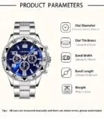 Men’s Sport Quartz Watch – Stylish Blue Dial, Stainless Steel Strap & Case, World Time Feature, Battery-Operated Everyday Wristwatch, Perfect Gift for Valentine’s, Father’s Day, Christmas, Birthdays & More - Image 5