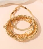 "Vintage-Inspired 3-Piece Bracelet Set – Layered Snake Chains with Elegant Faux Jade Charm" - Image 6