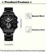Stylish Men’s Square Dial Watch – Stainless Steel Band with Date Display – Perfect Business & Casual Gift for Him - Image 4