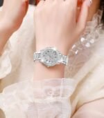 2pcs Women’s Glamorous Quartz Watches with Rhinestone & Gemstone Accents – Heart Bracelet, Digital Display, Ideal for Daily Wear & Gifts - Image 2