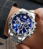 Men’s Sport Quartz Watch – Stylish Blue Dial, Stainless Steel Strap & Case, World Time Feature, Battery-Operated Everyday Wristwatch, Perfect Gift for Valentine’s, Father’s Day, Christmas, Birthdays & More - Image 7