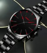 Men’s Black Quartz Watch – Sleek Stainless Steel Band, Zinc Alloy Case, Red Hands, Easy-Read Dial, Battery-Powered Movement, Perfect for Business Casual Style - Image 7