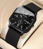 Men's Square Quartz Watch with Black Faux Leather Strap – Alloy Case, Battery Operated, Casual Minimalist Design - Image 7