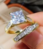 "2-Piece Women’s Engagement Diamond Ring Set – Shiny Alloy with Imitation Zirconia, Perfect for Weddings, Parties & Gifts" - Image 6