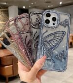 Shiny Diamond 3D Butterfly Phone Case for iPhone 13/14/15/16 – Elegant TPU Soft Cover for Women