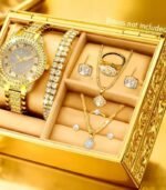 Elegant Quartz Watch with 10pcs Jewelry Set – Minimalist Round Business Style, Perfect Gift for Women