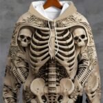 Men’s 3D Skeleton Print Hoodie – Stylish Long-Sleeve Casual Sweatshirt with Drawstring Pockets