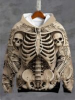 Men’s 3D Skeleton Print Hoodie – Stylish Long-Sleeve Casual Sweatshirt with Drawstring Pockets