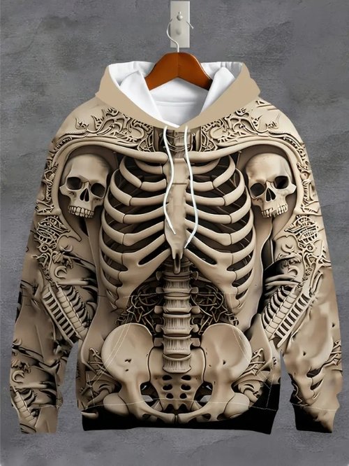 Men’s 3D Skeleton Print Hoodie – Stylish Long-Sleeve Casual Sweatshirt with Drawstring Pockets