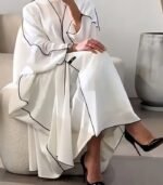 Elegant Open Front Abaya for Women – Solid Color Moroccan & Turkish Style | Lightweight Islamic Dress for Everyday & Special Occasions - Image 3