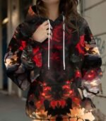 Women’s Dark Floral Hoodie – Soft Pullover Sweatshirt with Elegant Rose Print | Cozy & Stylish Casual Top for Fall and Winter - Image 3