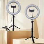 LAQIUIUE Dimmable 25.4cm LED Ring Light with Tripod Stand – 120 LEDs, USB Powered, Adjustable Brightness, Gooseneck & Phone Holder