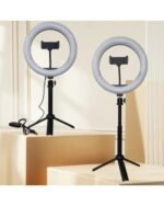 LAQIUIUE Dimmable 25.4cm LED Ring Light with Tripod Stand – 120 LEDs, USB Powered, Adjustable Brightness, Gooseneck & Phone Holder