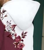 Women’s Gradient Ombre Hoodie – Burgundy & White with Cherry Blossom Print | Elegant Long-Sleeve Sweatshirt for Casual All-Season Wear - Image 6