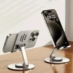 Metal 360-degree Rotatable Foldable Adjustable Phone Holder in Carbon Black for Desktop Live Streaming
