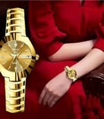 Women’s Luxury Rhinestone Quartz Watch – Golden Fashion Analog Calendar Wristwatch with Date Display