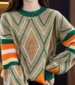 Women’s Korean Style Winter Sweater – Slim Fit Color-Block Pullover with Trendy Geometric Design - Image 5