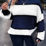 Women’s Plus Size Sweater – Elegant Color-Block Pullover for Effortless Winter Style
