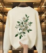 Women’s Blue Winter Sweater – Soft Slim-Fit Pullover with Leaf Pattern for Cozy Seasonal Style - Image 12