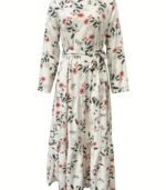 Women’s Elegant Floral Maxi Dress – Black with Red Flower Design, Lace-Up Front & Long Sleeves | Modest, Breathable & Stylish Outfit for All Seasons - Image 6