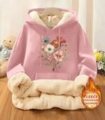 Women’s Floral Fleece Hoodie – Retro-Inspired Cozy Sweatshirt with Soft Lining | Warm Casual Pullover for Fall & Winter - Image 7